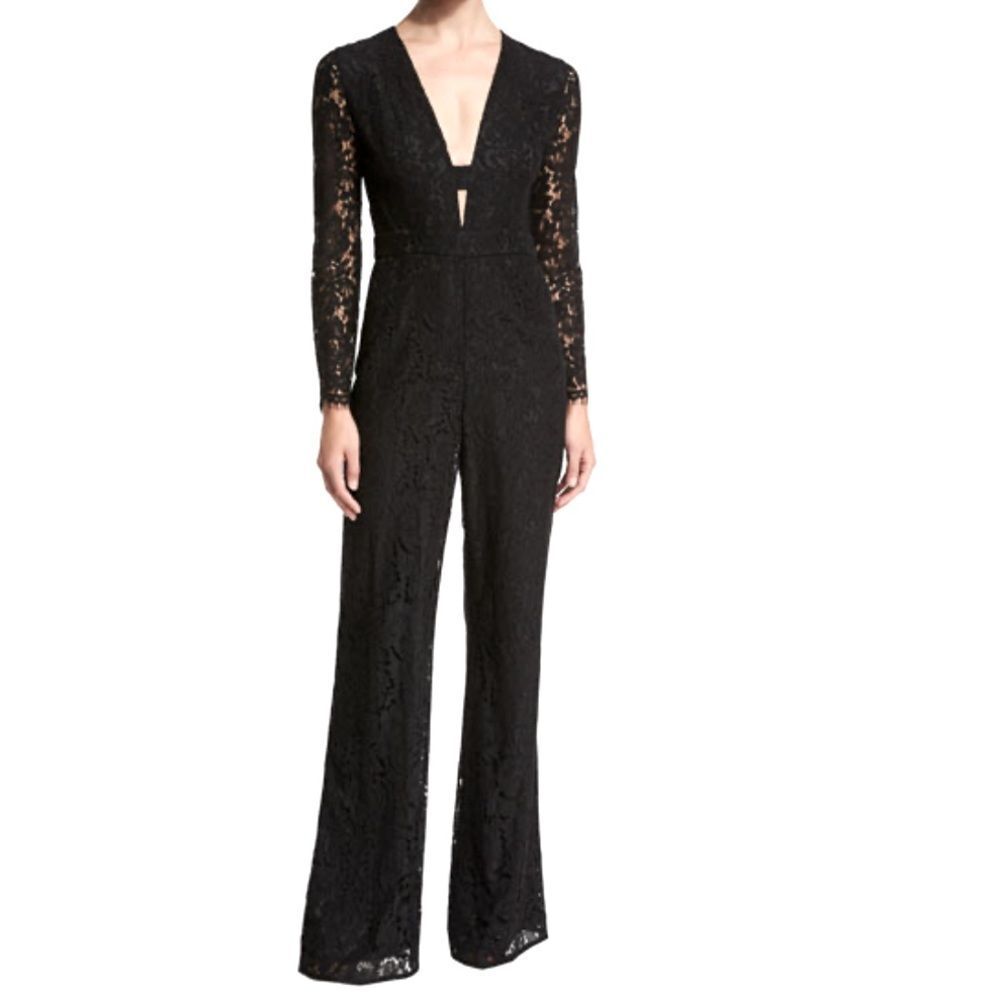 Diane Von Furstenberg Kyara Black Lace Jumpsuit Size 4